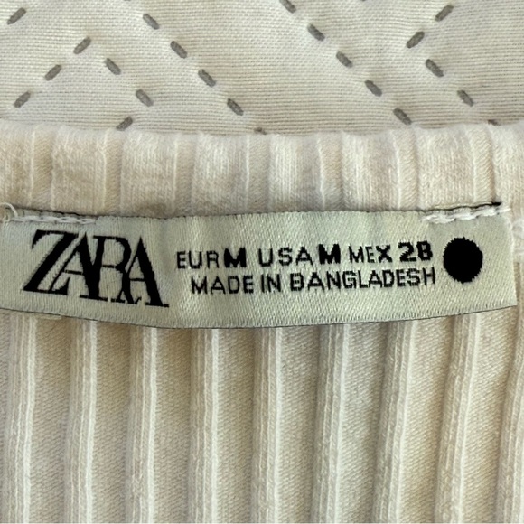 Zara Ribbed White Cotton Blend Tank Top Size M - Picture 6 of 8